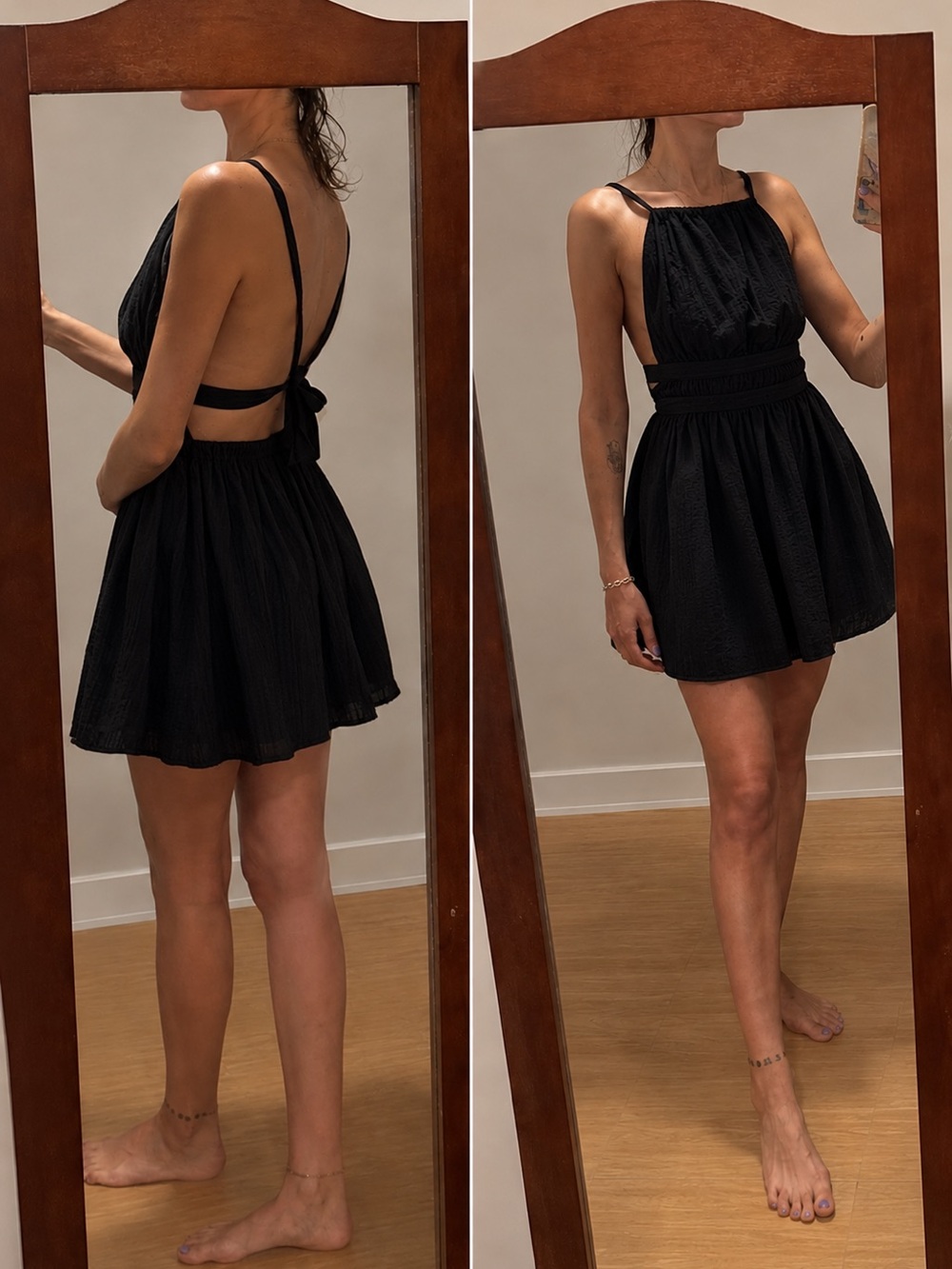 wild fable Black Open-Back Halter Mini Dress
